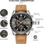 BY BENYAR Mens Watch 100M Waterproof Chronograph Date Watch for Men Brown Leather Strap Quartz Movement Analog Watch Business Casual Gift for Men