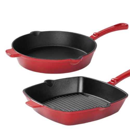 ERNESTO® Cast Iron Grill Pan and Fry Pan 