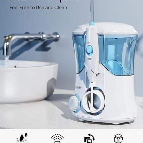 Apiker 600ML Dental Water Flosser, Professional Dental Irrigator with 8 Multifunctional Nozzles, 10 Levels of Pressure, Oral Irrigator for Descaling & Teeth Care